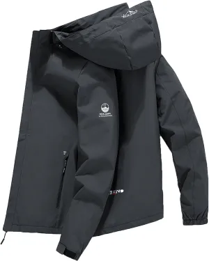 Men's Bomber Jacket Thermal Cotton Solid Color Hooded Coat Tactical Rain Jackets Active Jacket Zip Up Coat with Pocket