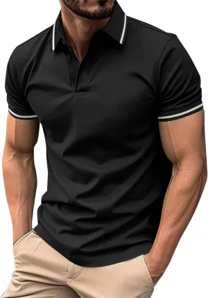 Men's Button Down Knit Polo Shirt Vintage Solid Color Sweater Polo Lightweight Hollow Out Summer Top for Casual S-3XL