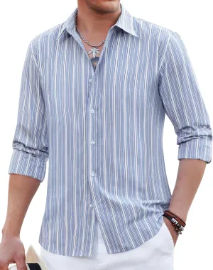Mens Button Up Shirts Long Sleeve Dress Shirts for Men Button Down Shirt Untucked Casual Dress Shirt Striped Shirt