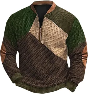 Men's Cable Knit Pullover 3D Sweater Polo Long Sleeved Hoodie Sweatshirts with Elbow Patches Sweaters For Men Men's