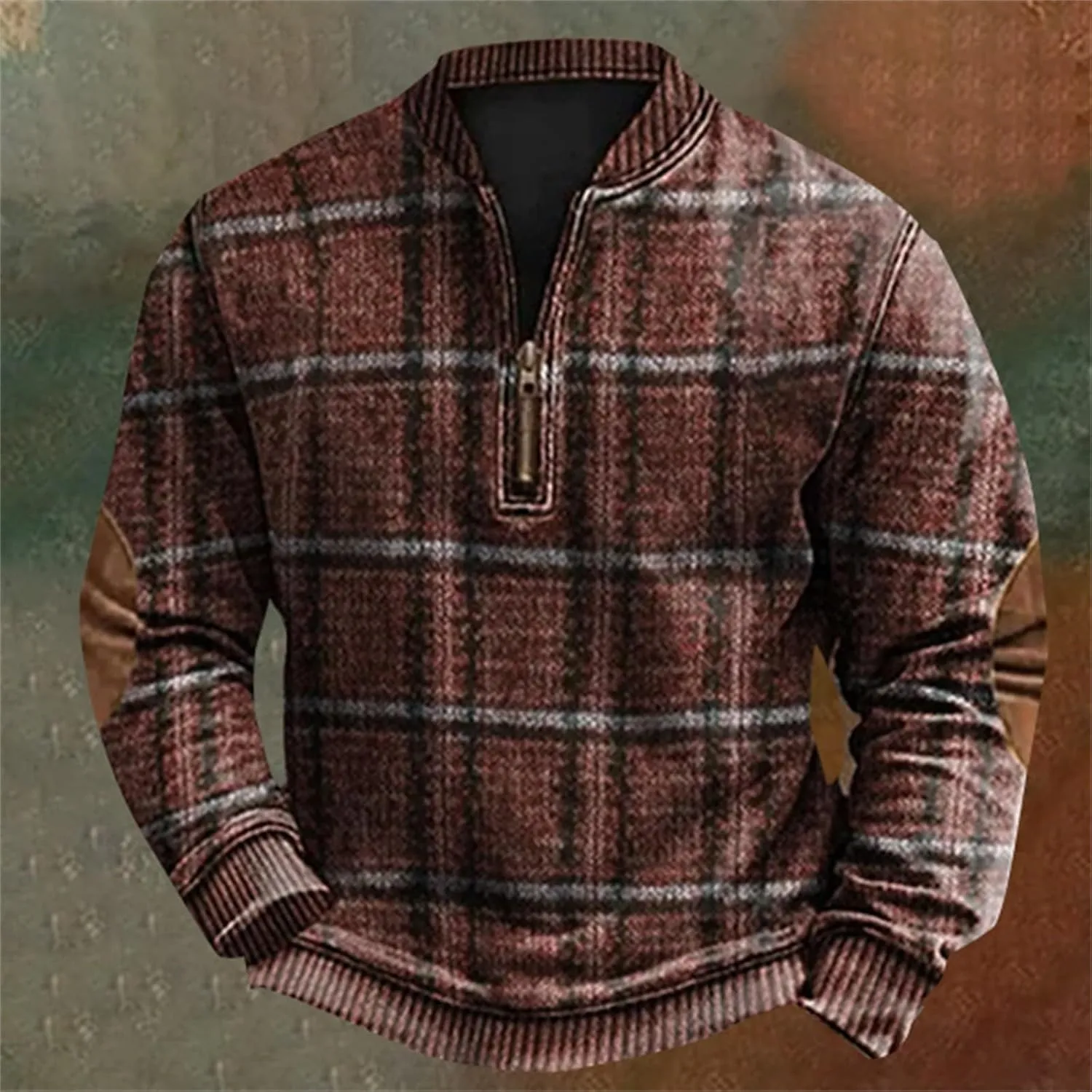 Men's Cable Knit Pullover 3D Sweater Polo Long Sleeved Hoodie Sweatshirts with Elbow Patches Sweaters For Men Men's