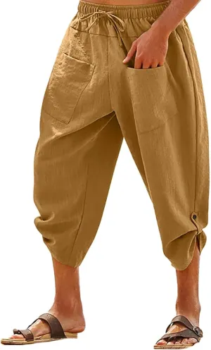 Men's Capri Pants 3/4 Long Shorts Fishing Golf Athletic Hiking Pants Casual Lightweight Drawstring Beach Yoga Shorts