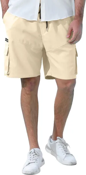 Mens Cargo Shorts Elastic Waist Summer Casual Shorts Outdoor Hiking Quick Dry Lightweight Work Shorts with Pockets