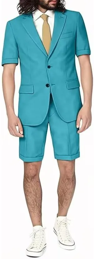 Men's Casual 2 Piece Summer Short Sleeve Suit Shorts Suit Beach Wedding Men's Suit Set