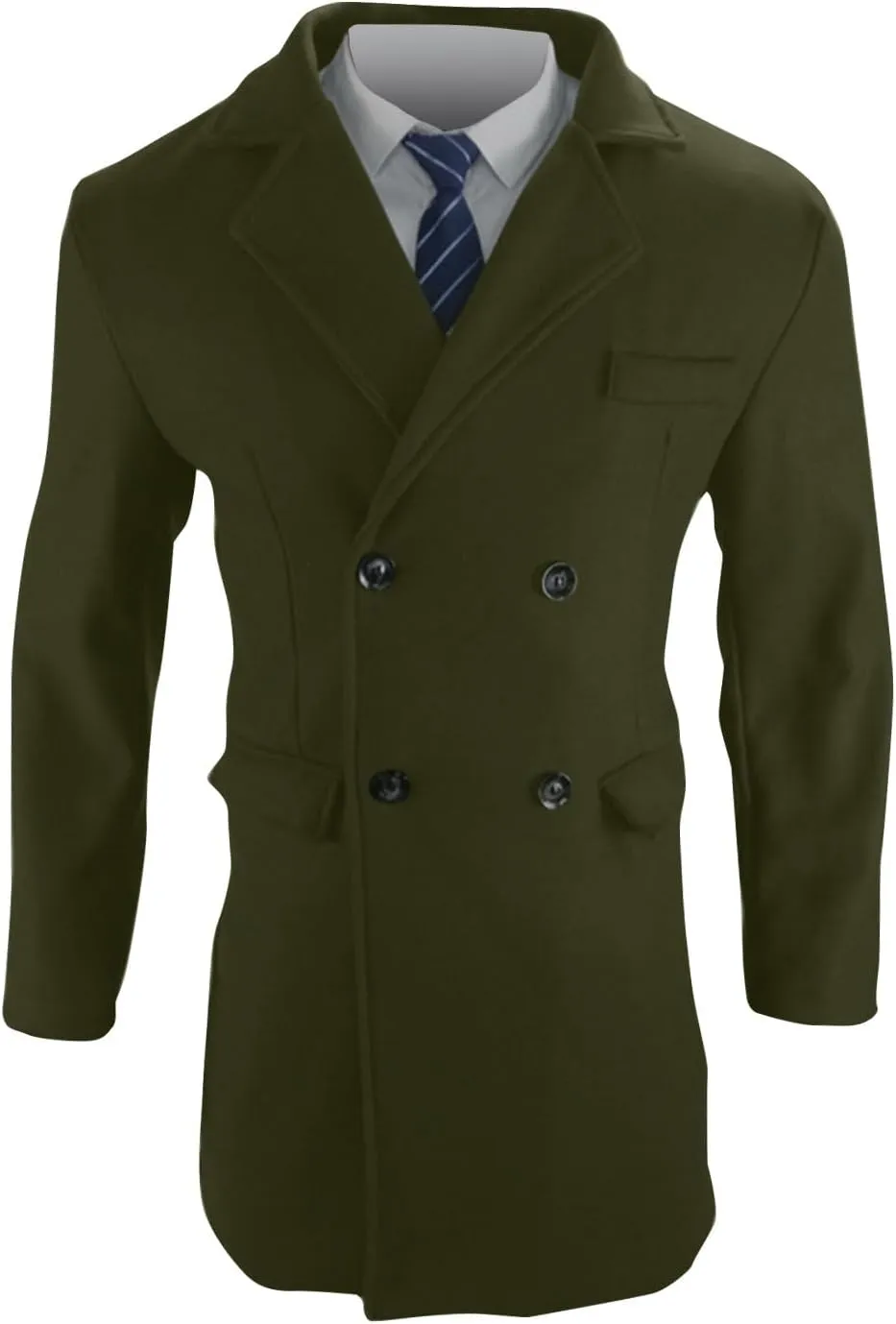 Men's Casual Classic Peacoat Trench Notched Collar Wool Blend Overcoat with Pockets