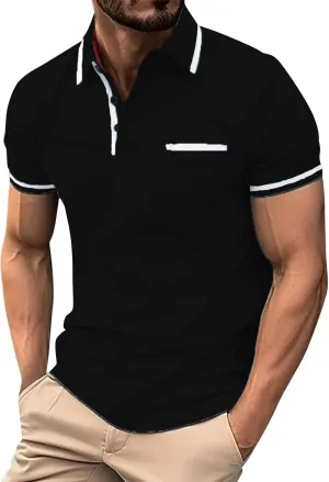 Men's Casual Polo Shirts 2025 Solid/Colo Short Sleeve Fashion Shirt Classic Striped Slim Fit Golf Tennis Tops