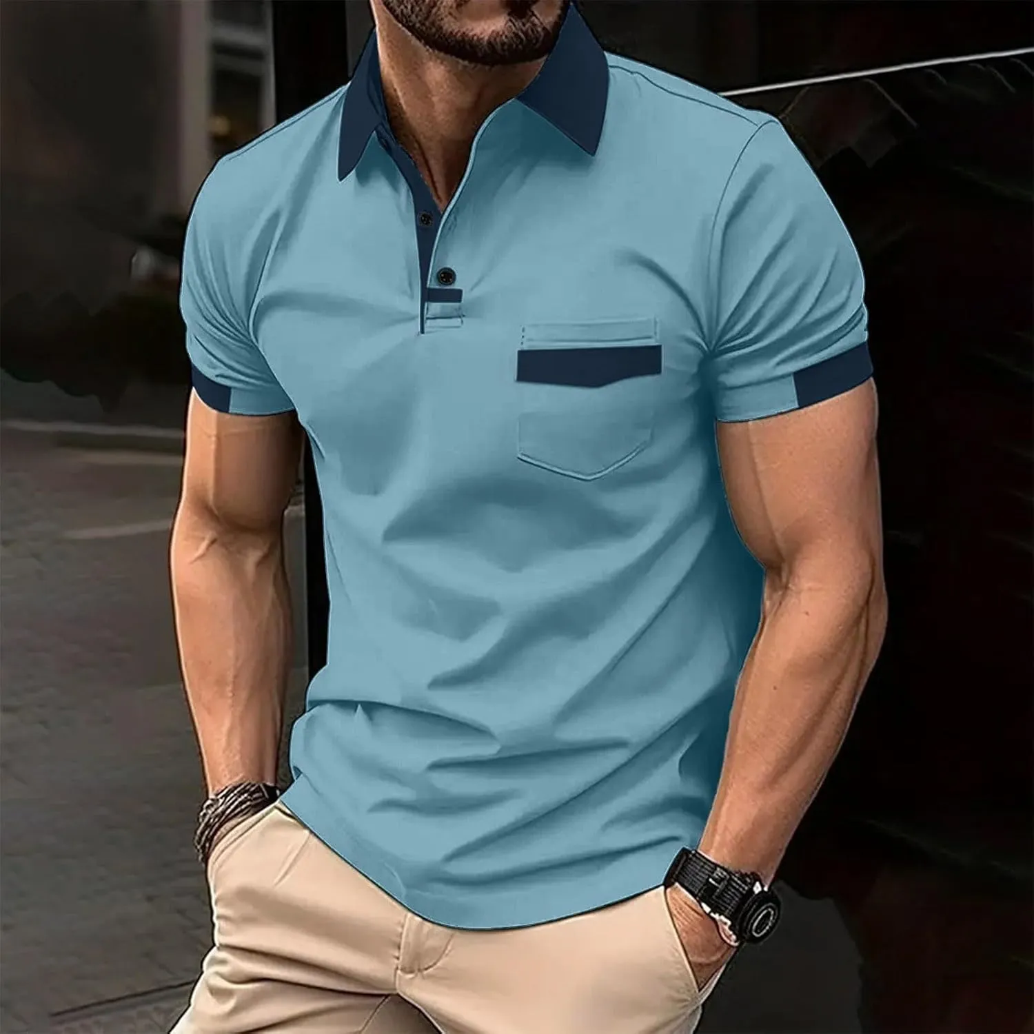 Men's Casual Polo Shirts 2025 Solid/Colo Short Sleeve Fashion Shirt Classic Striped Slim Fit Golf Tennis Tops