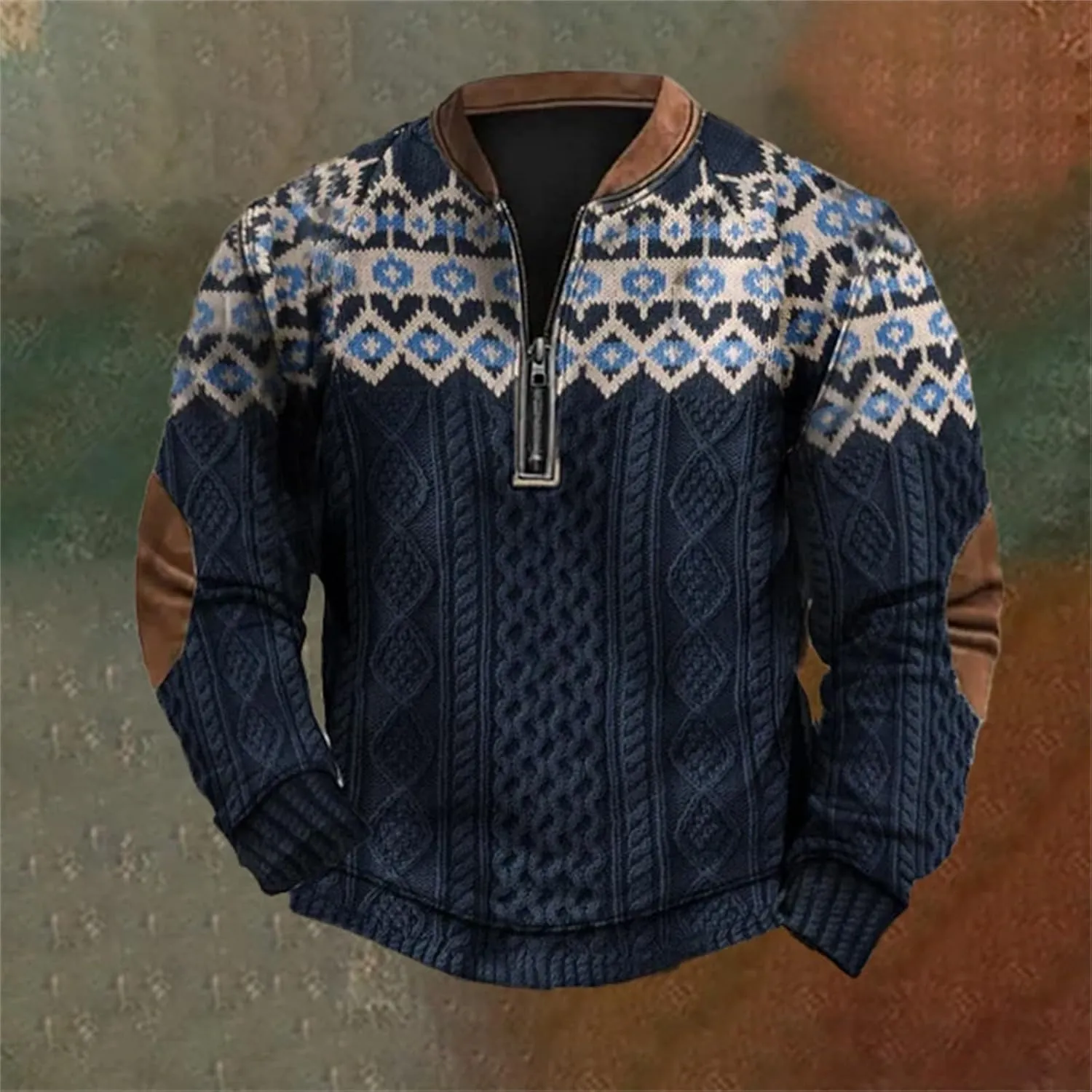 Mens Casual Sweater Like Sweatshirt Zipper Long Sleeved Hoodie Mens Sweatshirt Stand Collar 3D Sweaters Like