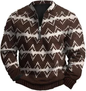 Mens Casual Sweater Like Sweatshirt Zipper Long Sleeved Hoodie Mens Sweatshirt Stand Collar 3D Sweaters Like