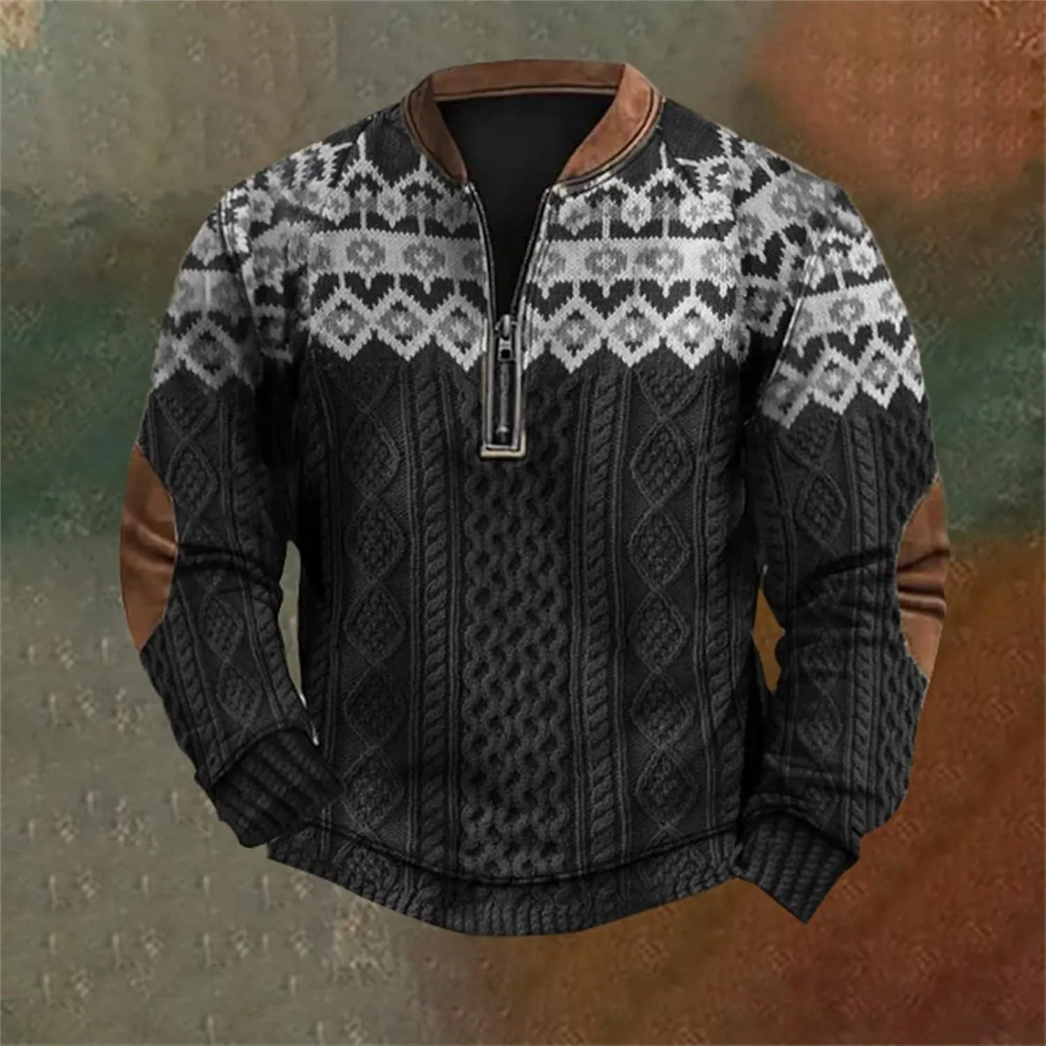 Mens Casual Sweater Like Sweatshirt Zipper Long Sleeved Hoodie Mens Sweatshirt Stand Collar 3D Sweaters Like