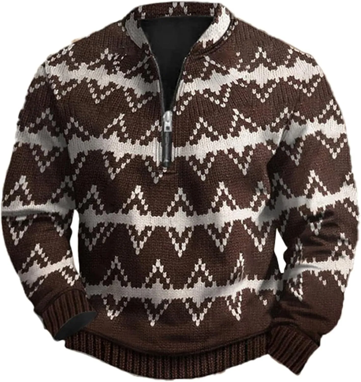 Mens Casual Sweater Like Sweatshirt Zipper Long Sleeved Hoodie Mens Sweatshirt Stand Collar 3D Sweaters Like