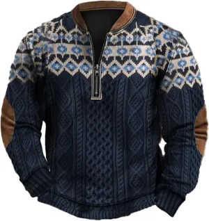 Mens Casual Sweater Like Sweatshirt Zipper Long Sleeved Hoodie Mens Sweatshirt Stand Collar 3D Sweaters Like