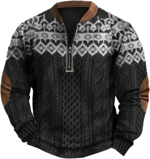 Mens Casual Sweater Like Sweatshirt Zipper Long Sleeved Hoodie Mens Sweatshirt Stand Collar 3D Sweaters Like