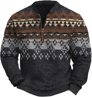 Mens Casual Sweater Like Sweatshirt Zipper Long Sleeved Hoodie Mens Sweatshirt Stand Collar 3D Sweaters Like