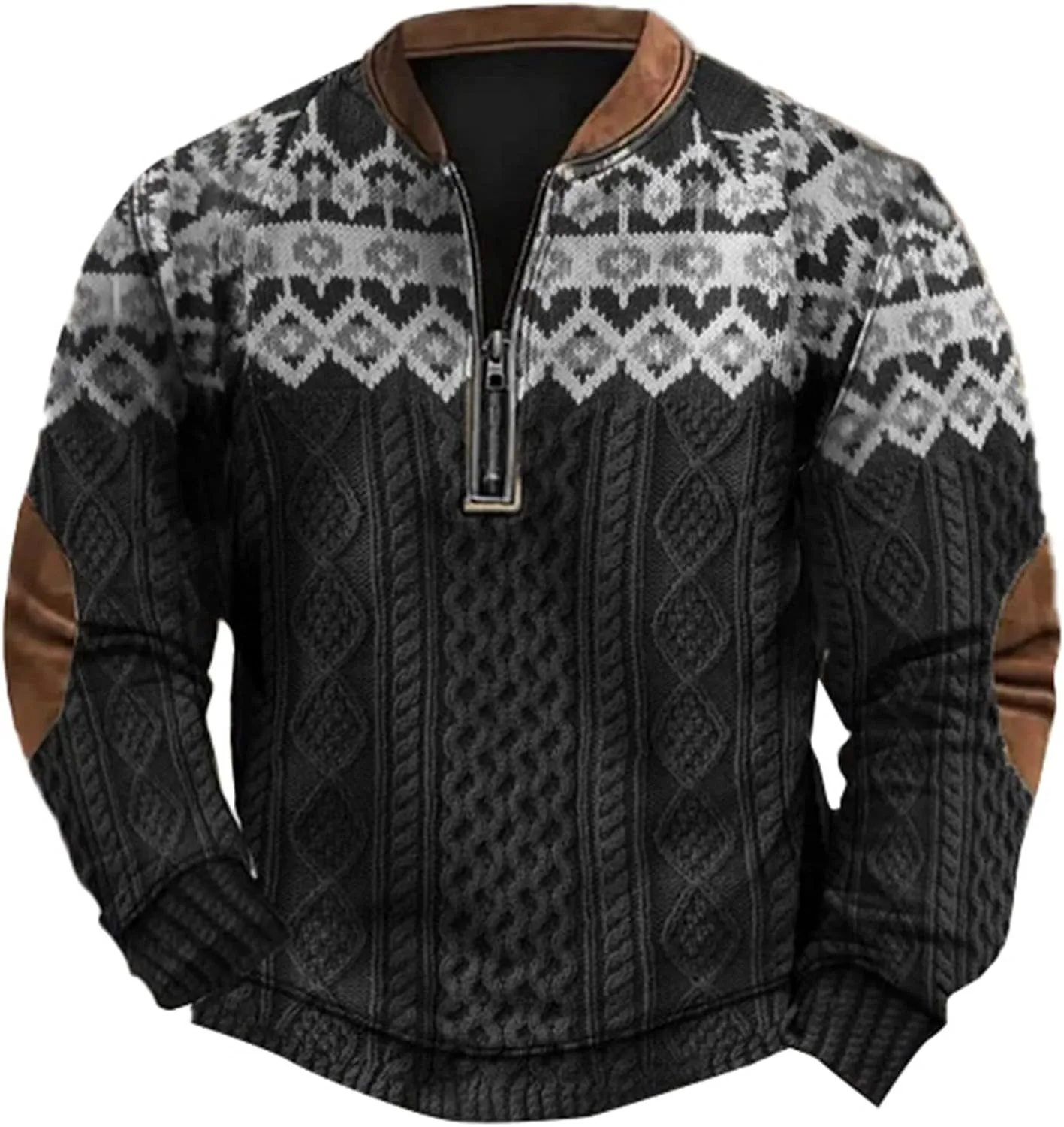 Mens Casual Sweater Like Sweatshirt Zipper Long Sleeved Hoodie Mens Sweatshirt Stand Collar 3D Sweaters Like