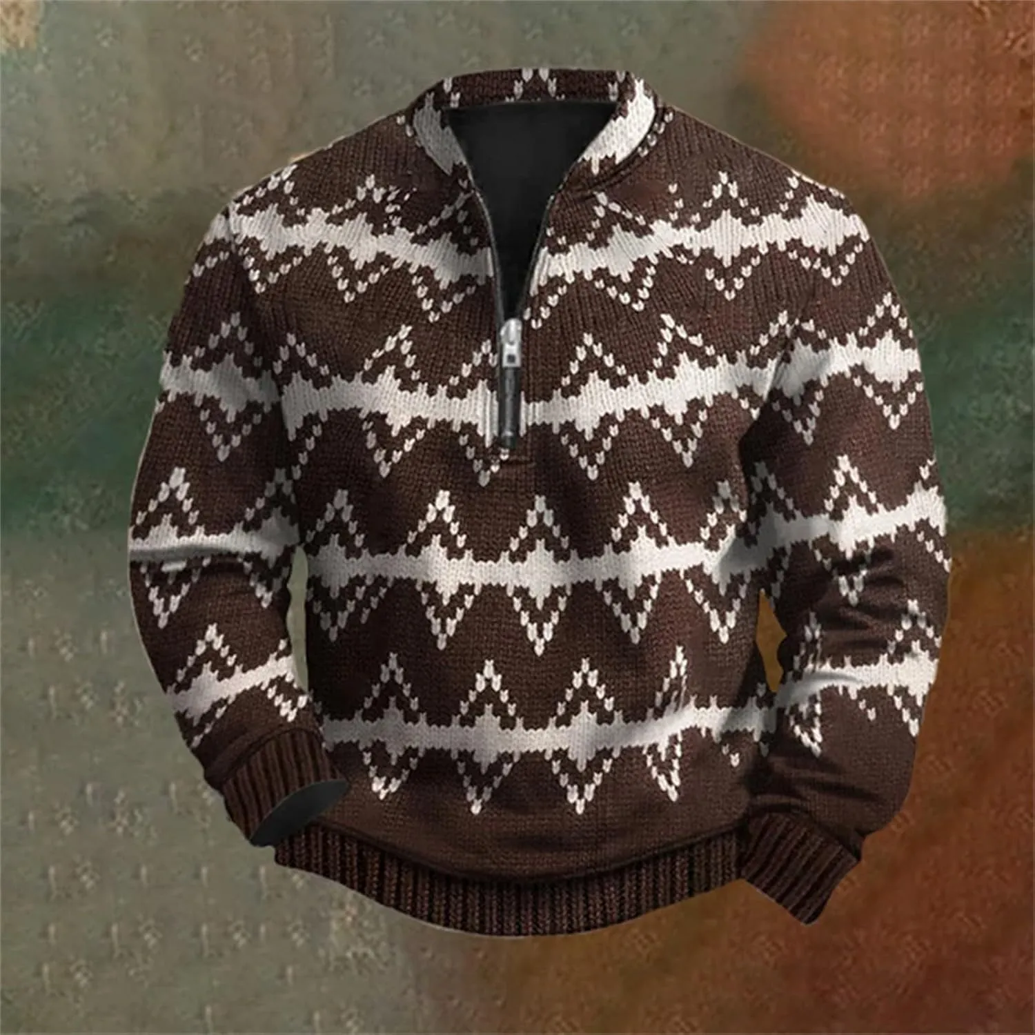 Mens Casual Sweater Like Sweatshirt Zipper Long Sleeved Hoodie Mens Sweatshirt Stand Collar 3D Sweaters Like