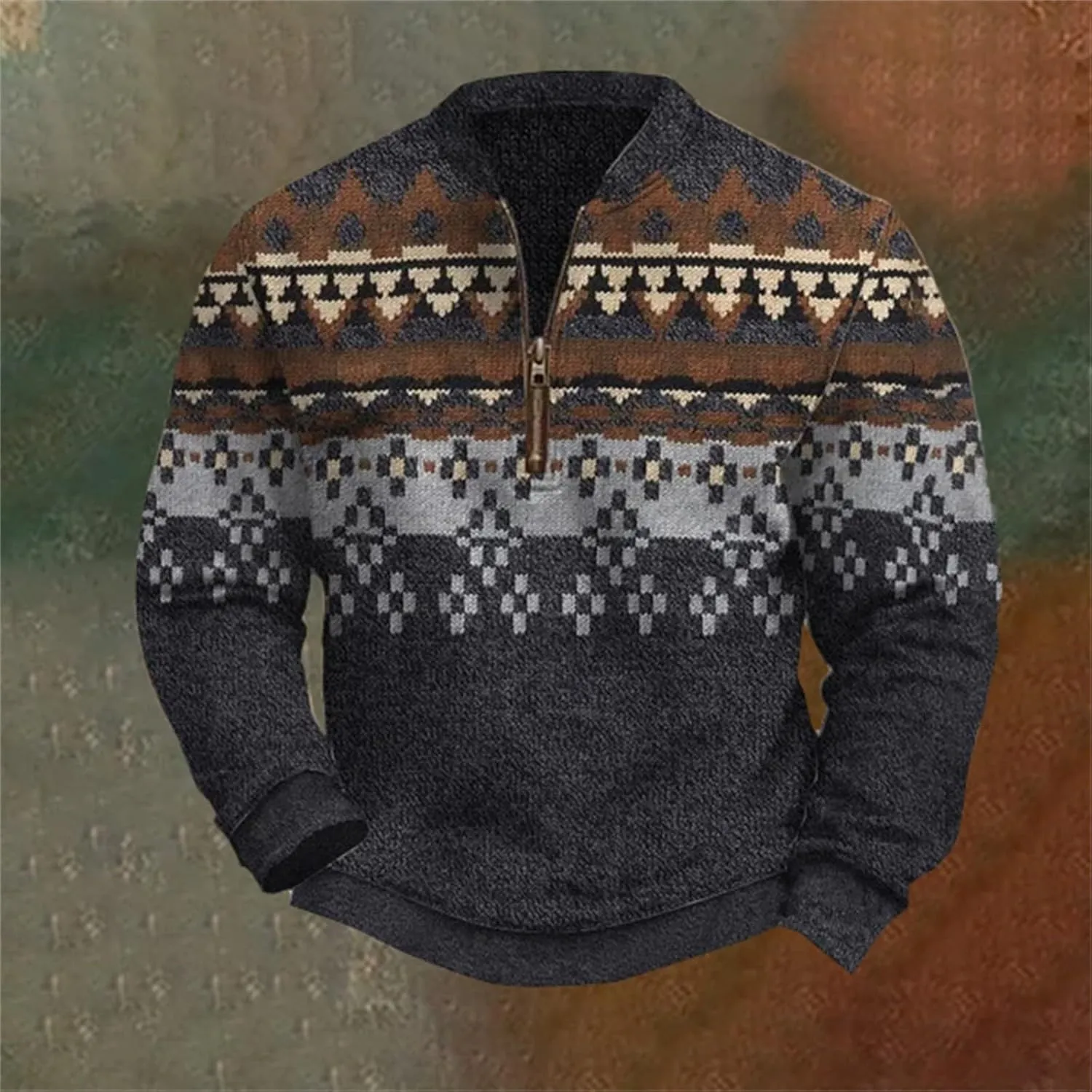 Mens Casual Sweater Like Sweatshirt Zipper Long Sleeved Hoodie Mens Sweatshirt Stand Collar 3D Sweaters Like