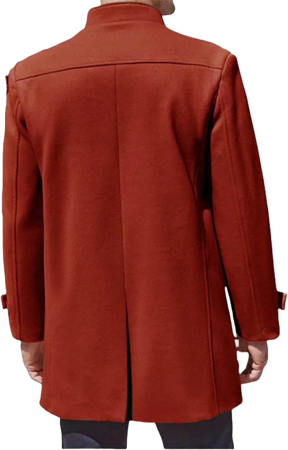 Mens Casual Trench Coat Loose Fit Single Breasted Notched Collar Pea Coat Winter Overcoat Mid Long Jacket Wih Pockets