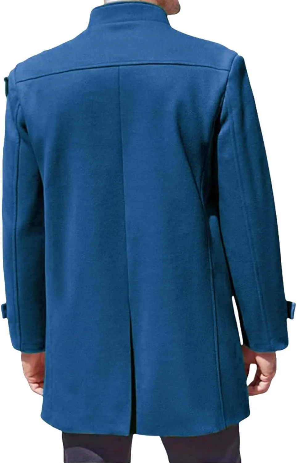 Men's Casual Trench Coat Slim Fit Notched Collar Long Jacket Overcoat Single Breasted Mid Long Pea Coat Wih Pockets