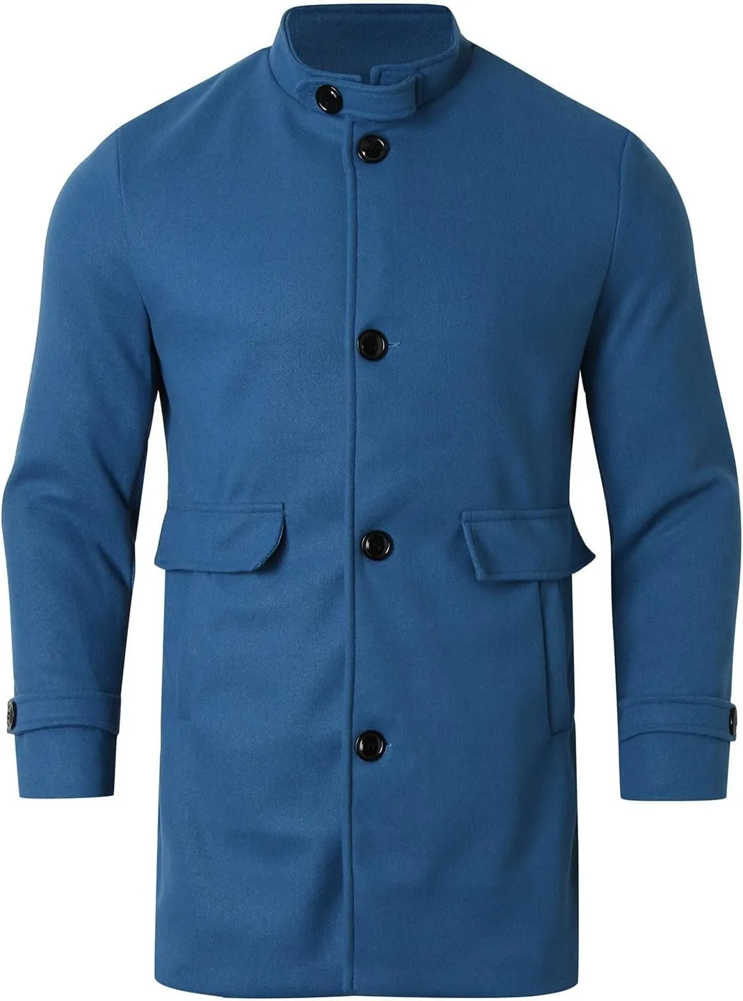 Men's Casual Trench Coat Slim Fit Notched Collar Long Jacket Overcoat Single Breasted Mid Long Pea Coat Wih Pockets