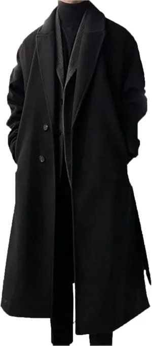 Men's Casual Trench Coat Slim Fit Notched Collar Long Jacket Overcoat Single Breasted Winter Pea Coat Wih Pockets