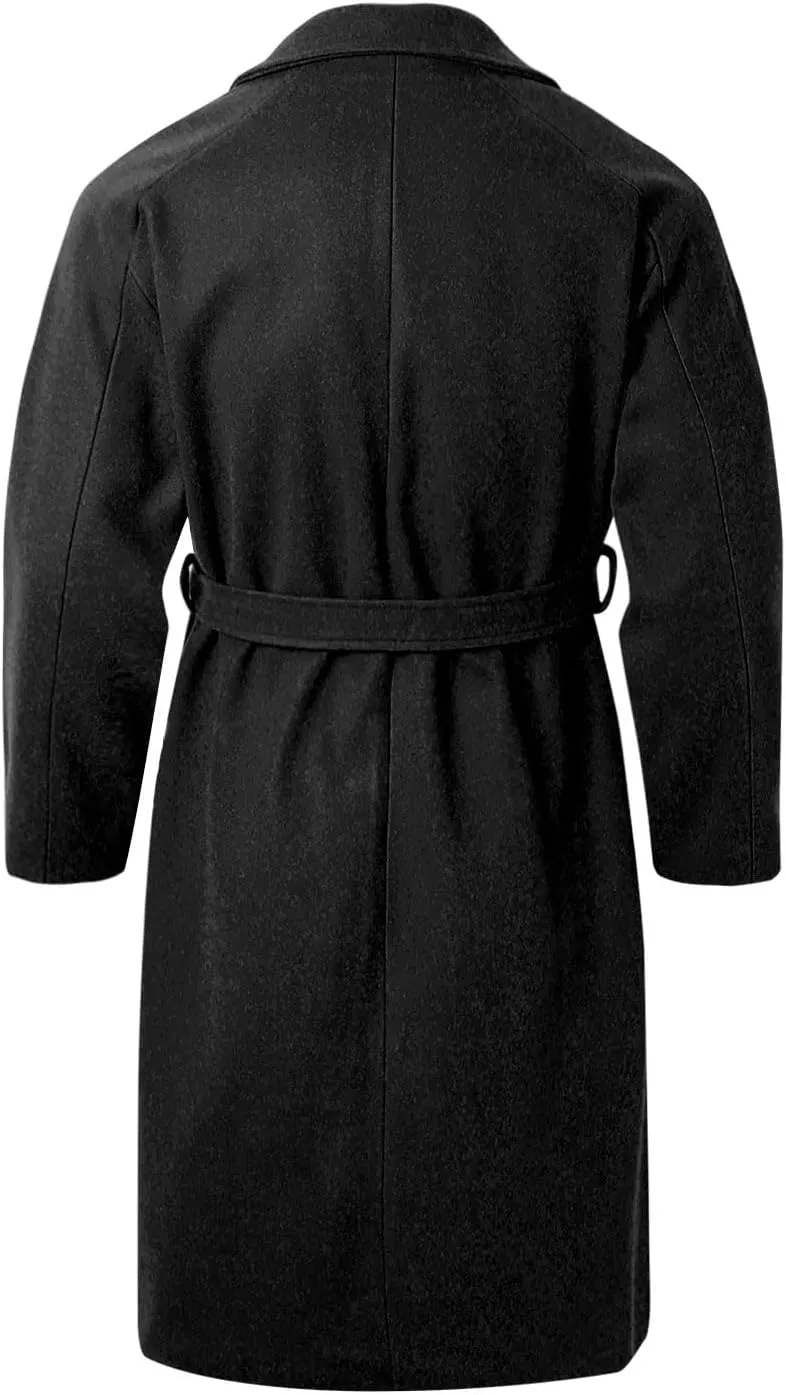 Men's Casual Trench Coat Slim Fit Notched Collar Long Jacket Overcoat Single Breasted Winter Pea Coat Wih Pockets