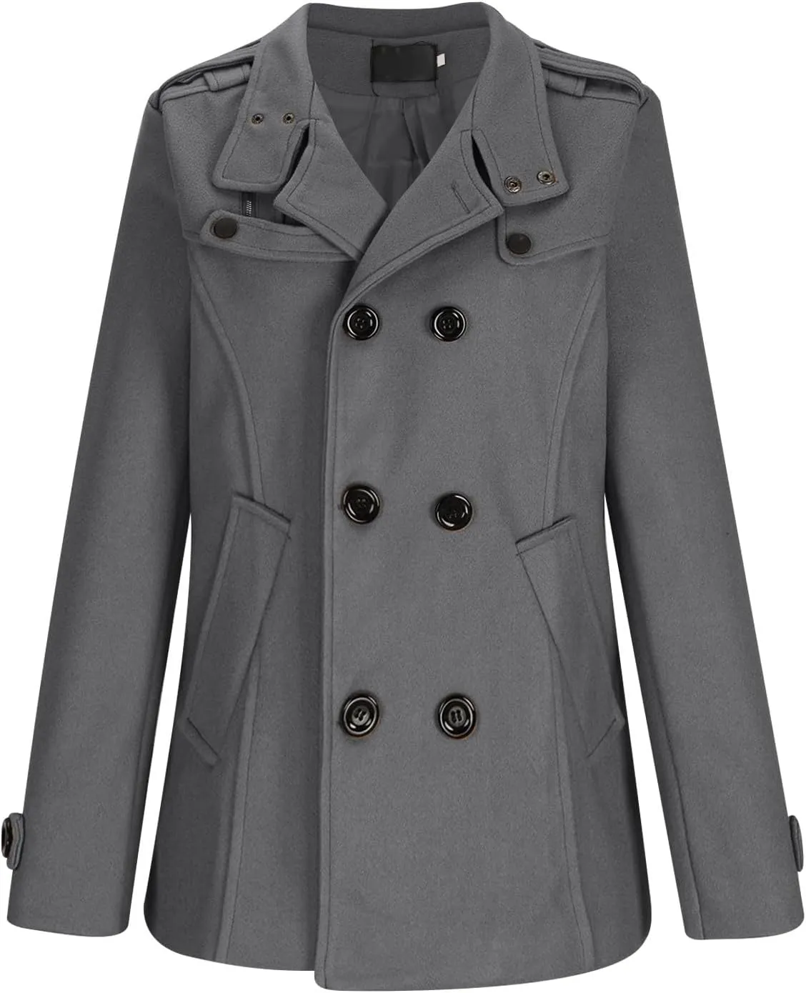 Men's Classic Notched Collar Double Breasted Wool Blend Pea Coat Casual Fashion Business Trench Coat Warm Overcoats