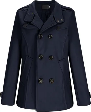 Men's Classic Notched Collar Double Breasted Wool Blend Pea Coat Casual Fashion Business Trench Coat Warm Overcoats