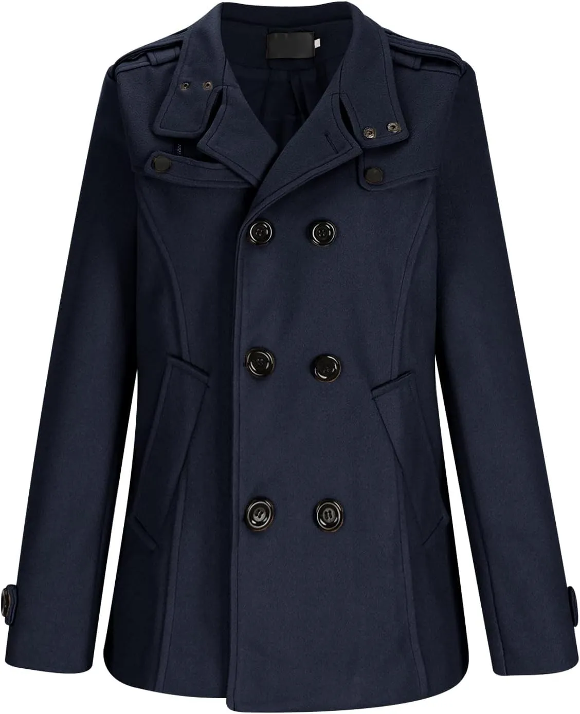 Men's Classic Notched Collar Double Breasted Wool Blend Pea Coat Casual Fashion Business Trench Coat Warm Overcoats