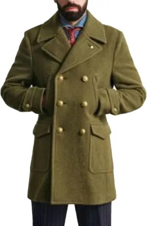 Mens Classic Pea Coat Notched Collar Double Breasted Slim Fit Winter Warm Heavyweight Trench Coats Overcoats Outwear