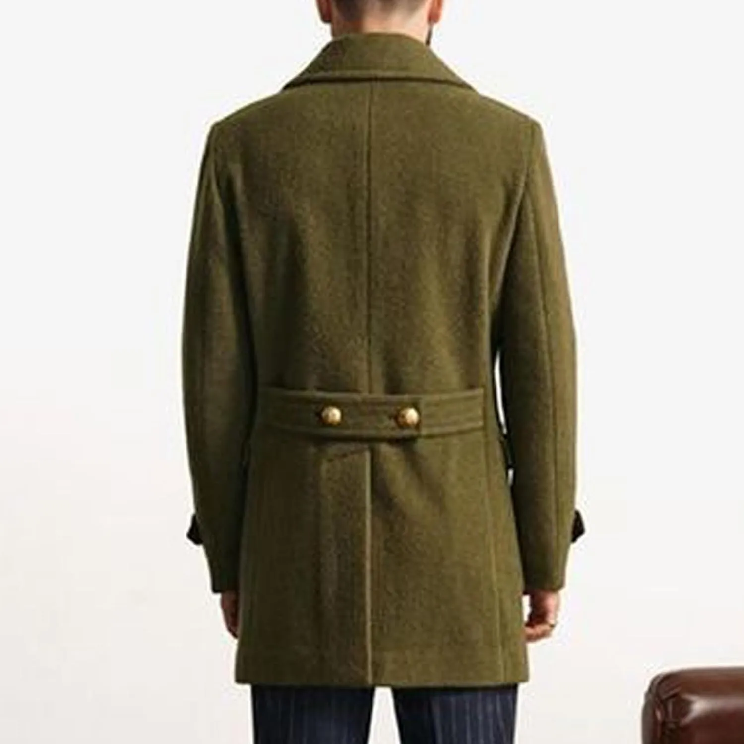 Mens Classic Pea Coat Notched Collar Double Breasted Slim Fit Winter Warm Heavyweight Trench Coats Overcoats Outwear