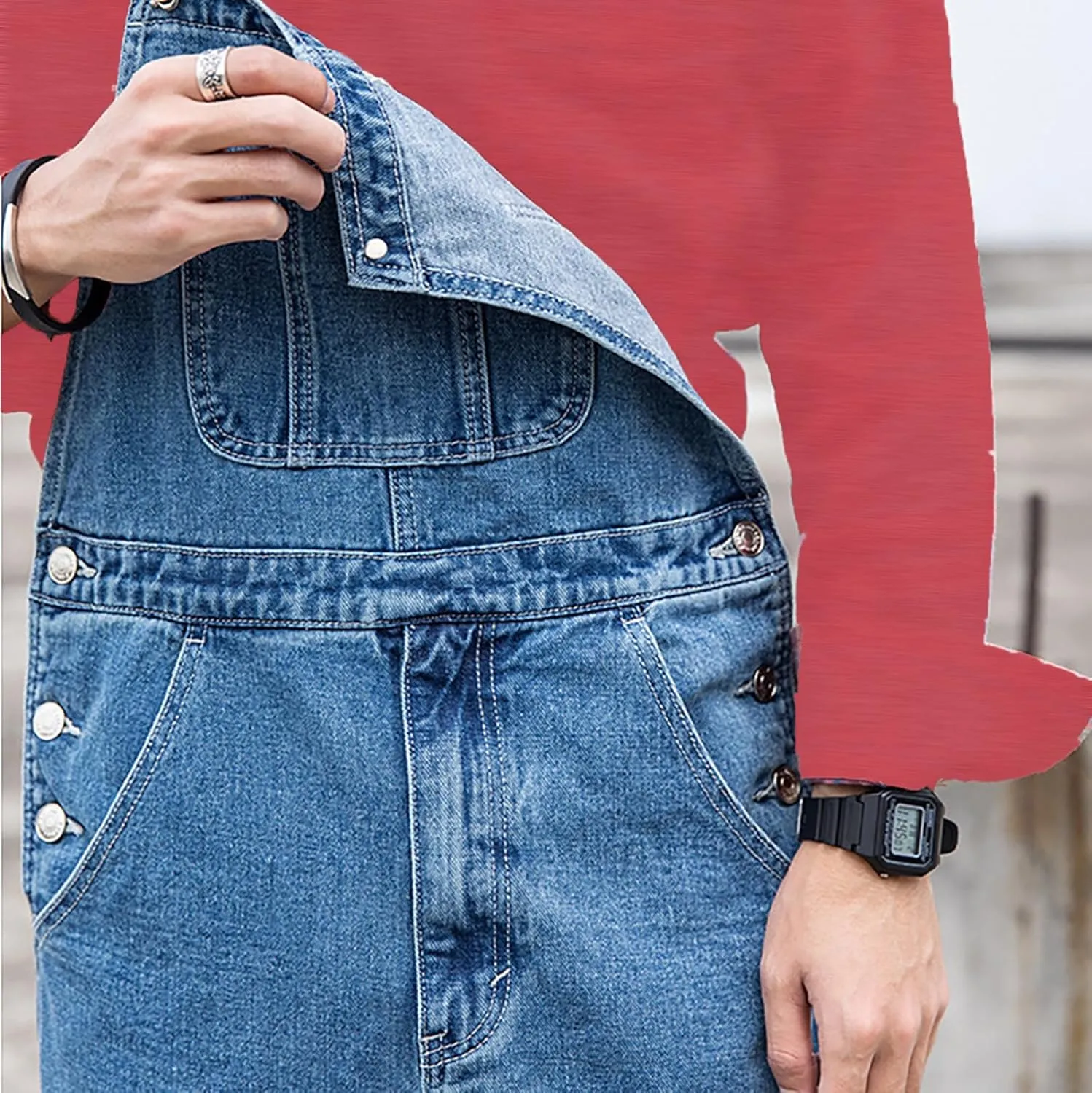 Men's Denim Bib Overall Jean Romper Trousers Cotton Relaxed Fit Pants Fashion Workwear Jumpsuit with Pockets