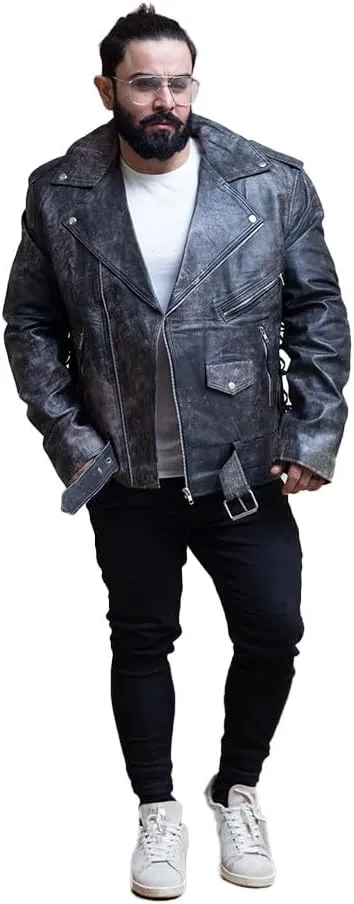 Men's Distressed Black Vintage Motocycle Leather Jacket|Black Leather Jacket Men | Motorcycle Leather Jacket |