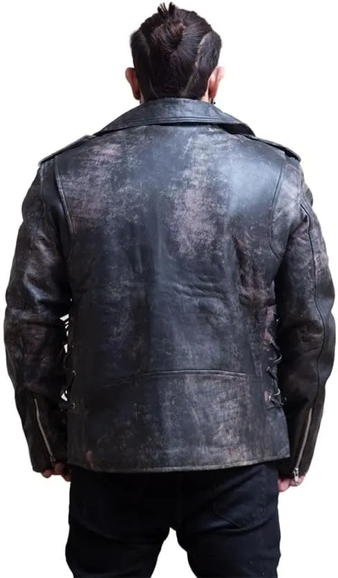 Men's Distressed Black Vintage Motocycle Leather Jacket|Black Leather Jacket Men | Motorcycle Leather Jacket |