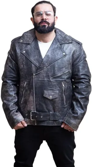 Men's Distressed Black Vintage Motocycle Leather Jacket|Black Leather Jacket Men | Motorcycle Leather Jacket |