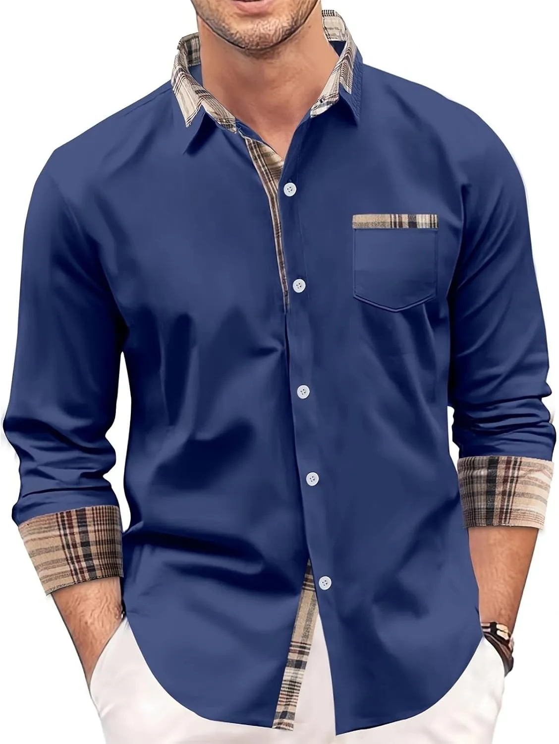 Men's Dress Shirts Big and Tall Work Shirt Stretch Slim Fit Dress Shirt