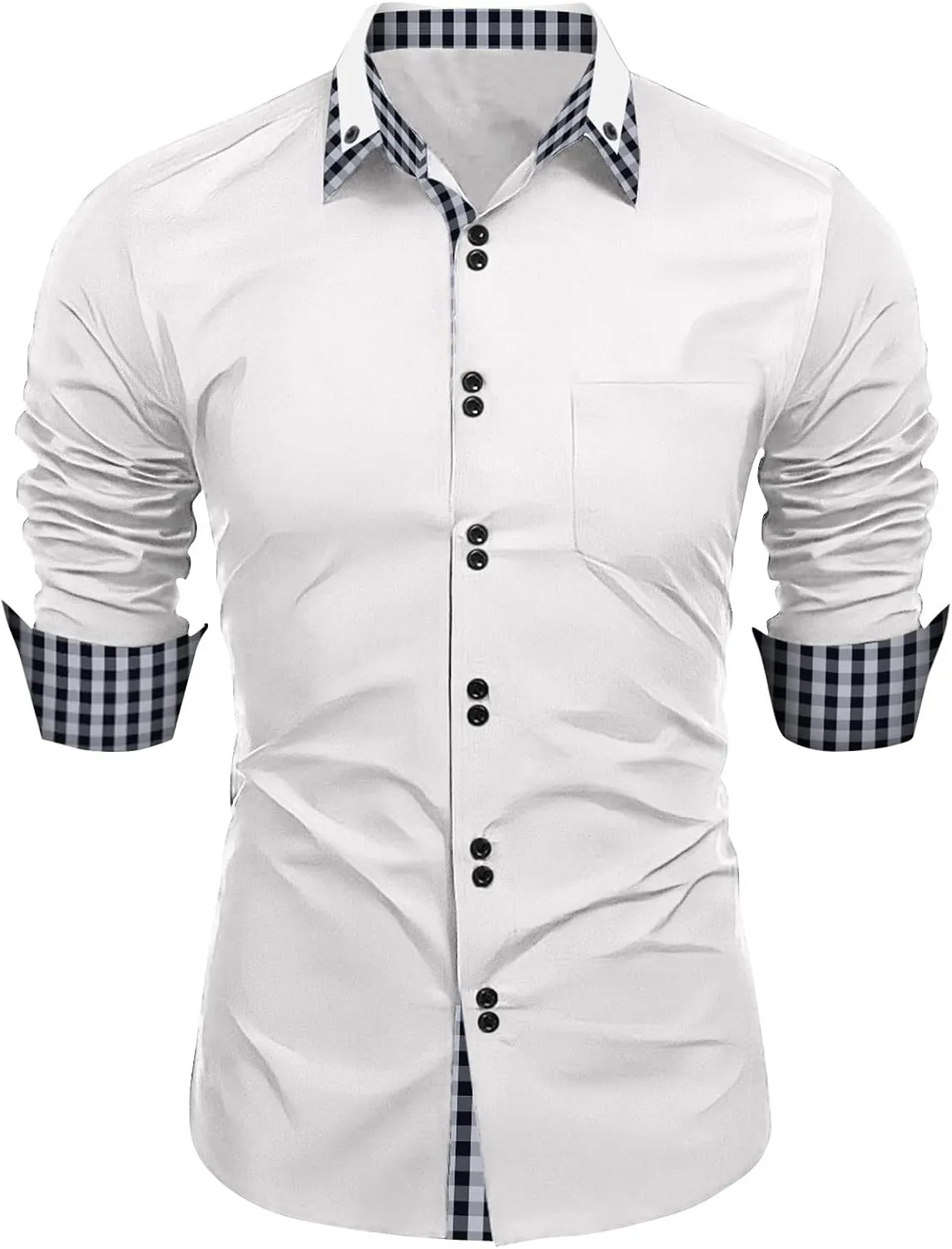 Men's Dress Shirts Button Down Stretch Shirt Casual Long Sleeve Dress Shirt