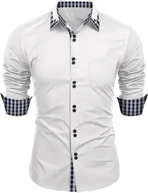 Men's Dress Shirts Button Down Stretch Shirt Casual Long Sleeve Dress Shirt