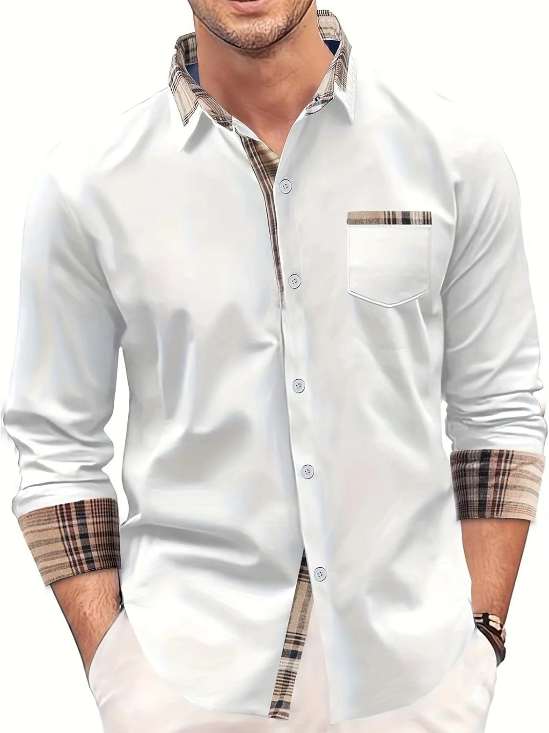 Men's Dress Shirts Casual Slim Fit Dress Shirt Button Down Work Shirt