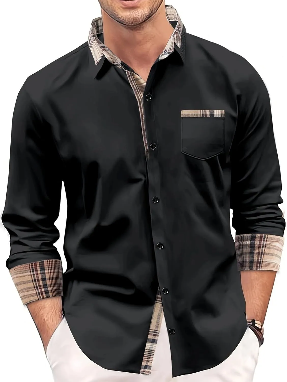Men's Dress Shirts Casual Slim Fit Dress Shirt Button Down Work Shirt