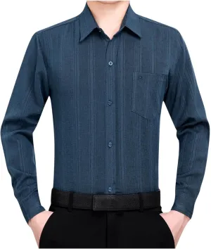 Mens Dress Shirts Long Sleeve Business Shirt Stretch Slim Fit Shirts Button Down Striped Shirt Wrinkle Free Shirt