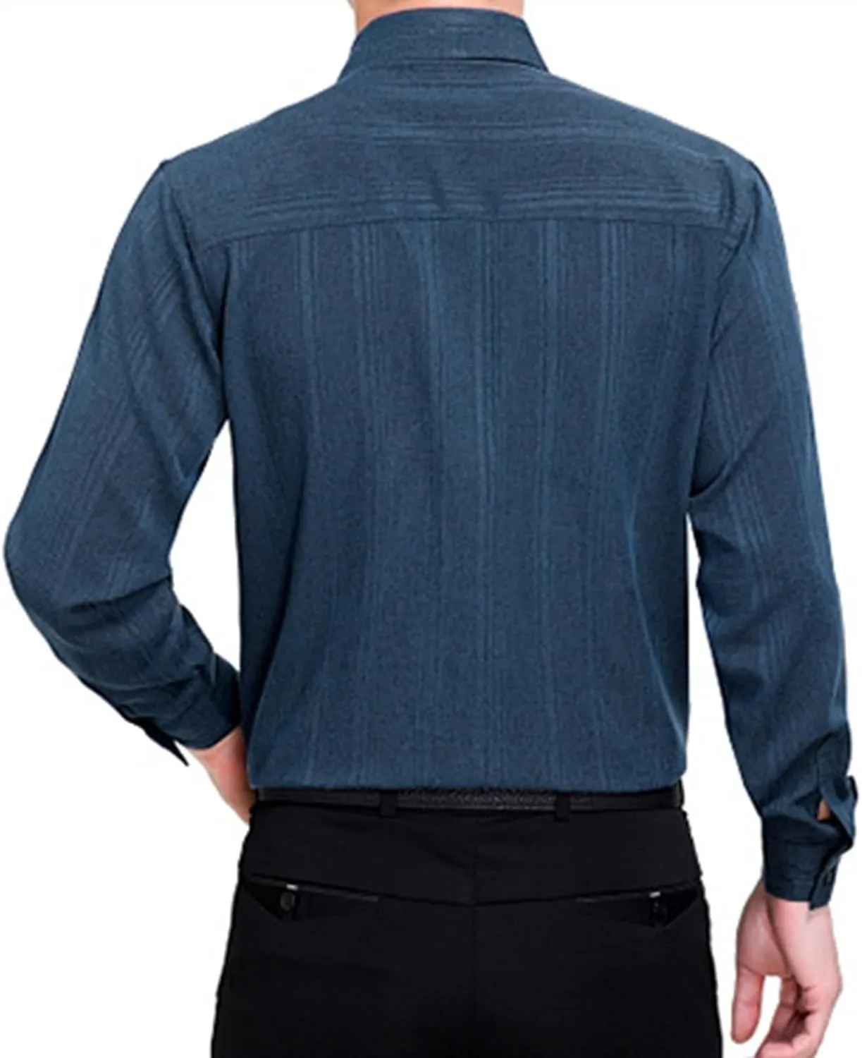 Mens Dress Shirts Long Sleeve Business Shirt Stretch Slim Fit Shirts Button Down Striped Shirt Wrinkle Free Shirt