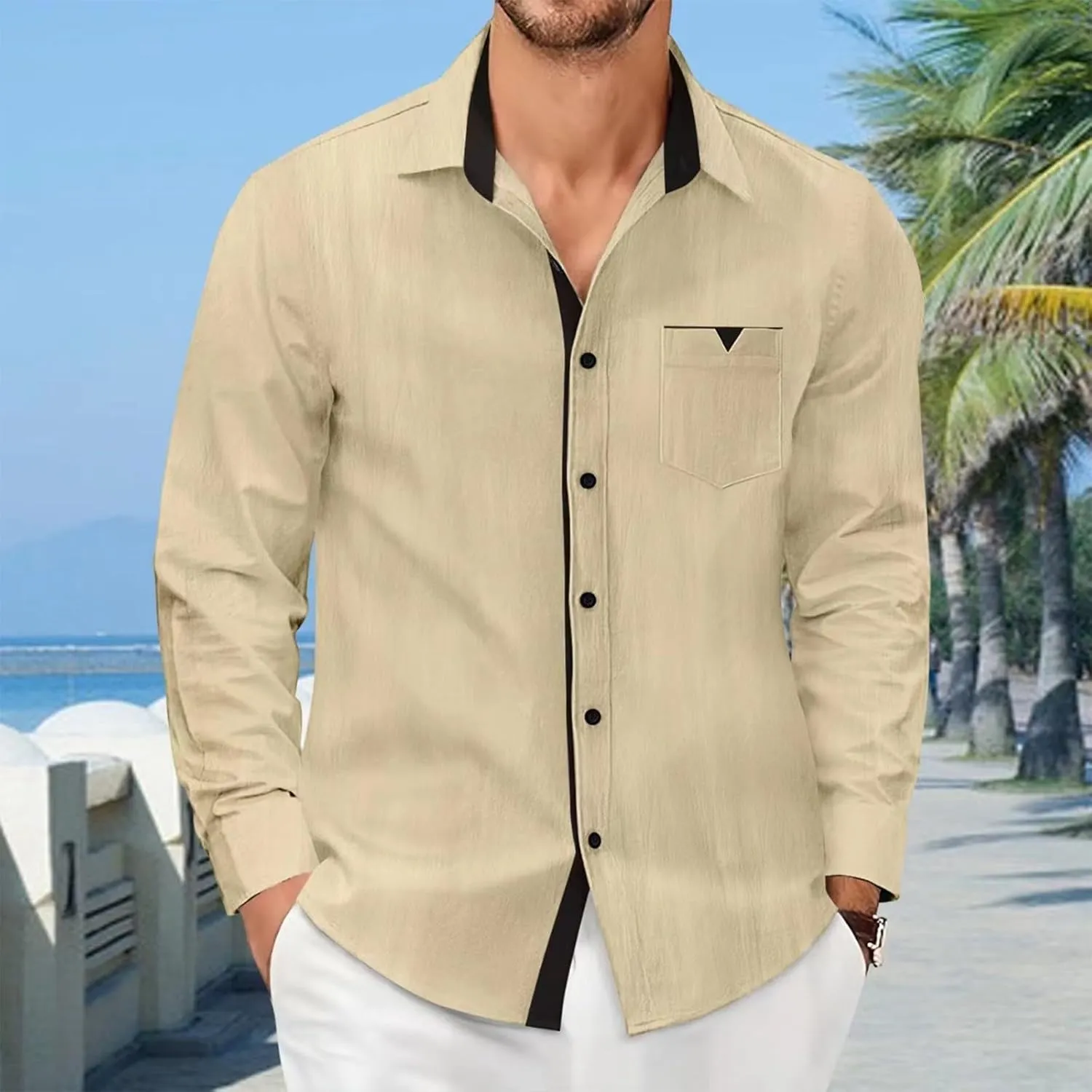 Mens Dress Shirts Long Sleeve Button Down Dress Shirt Slim Fit Stretch Shirt