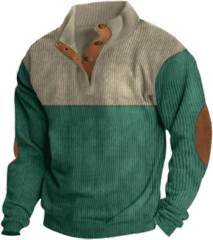 Mens Fall Sweater Corduroy Shirt Lapel Collar Button Up Pullover Long Sleeve Polo Sweatshirts Winter Clothing Gear