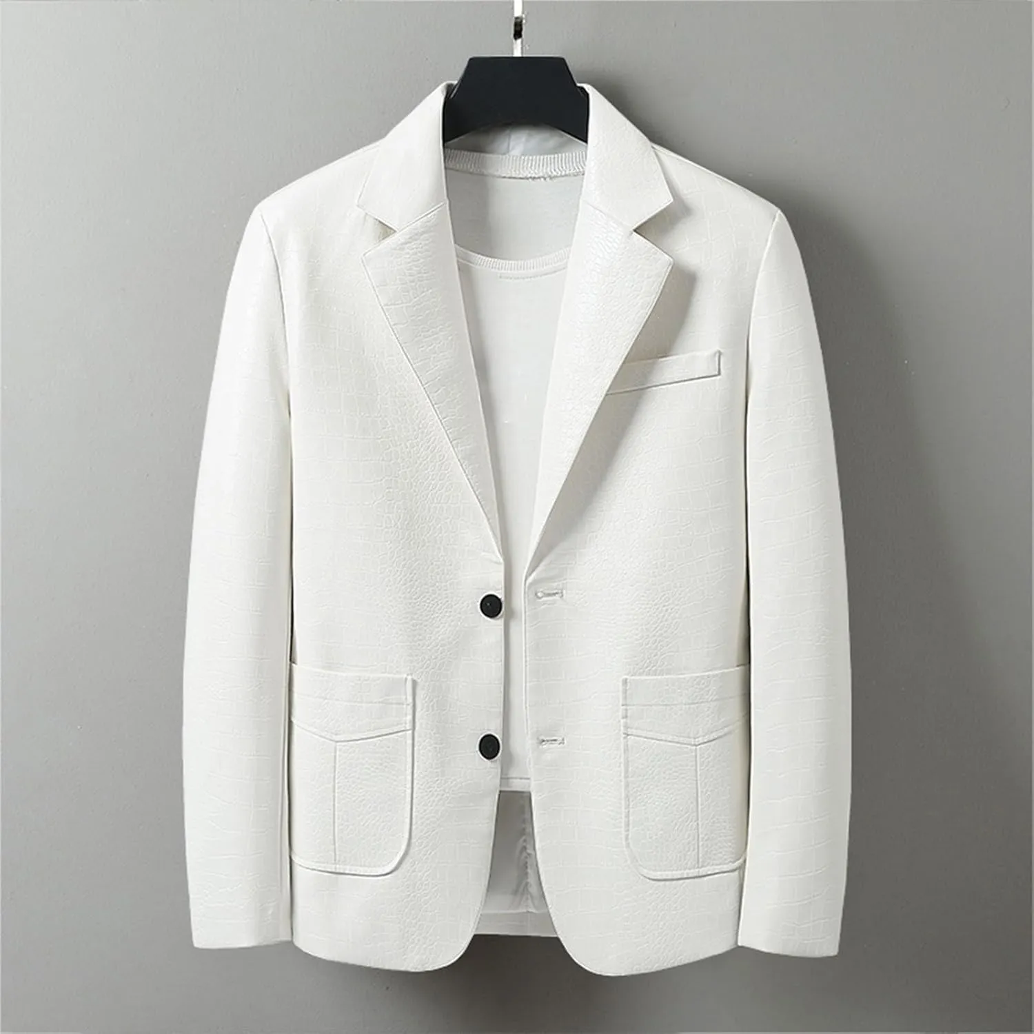 Mens Faux Leather Blazer Jackets Slim Fit Suit Jacket Casual Button Coat 2024 Lightweight Lapel Outerwear Windbreaker