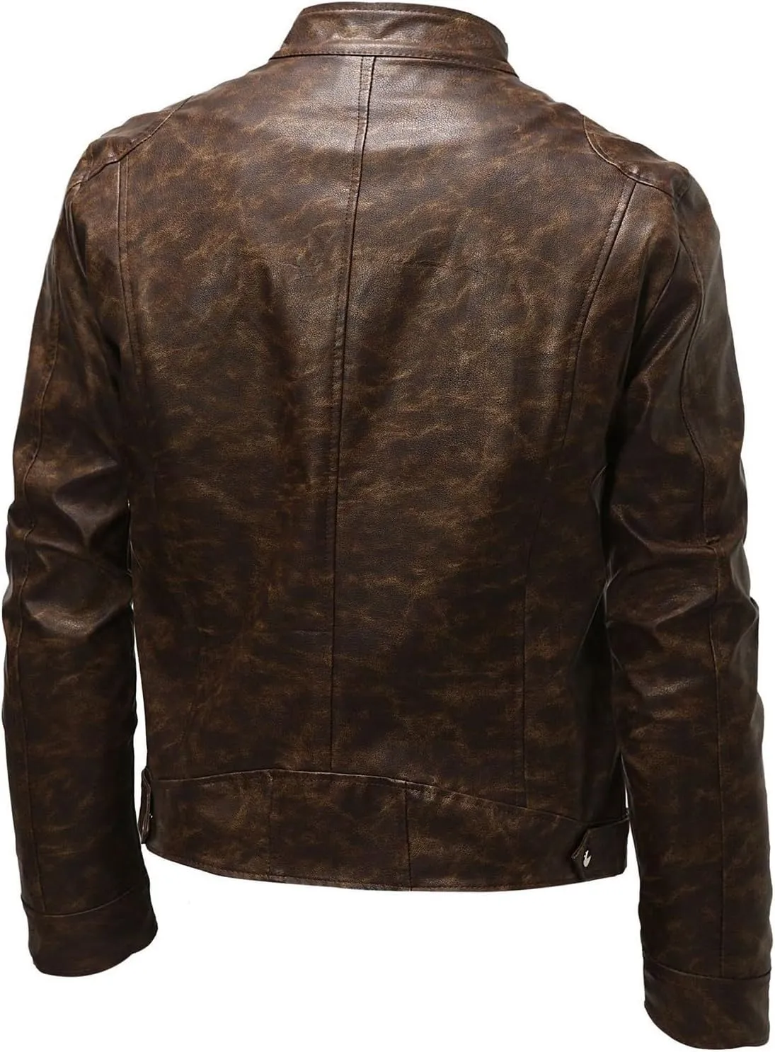 Men's Faux Leather Jacket Vintage Stand Collar Motorcycle PU Leather Outwear Coat Lightweight Faux Leather Outwear