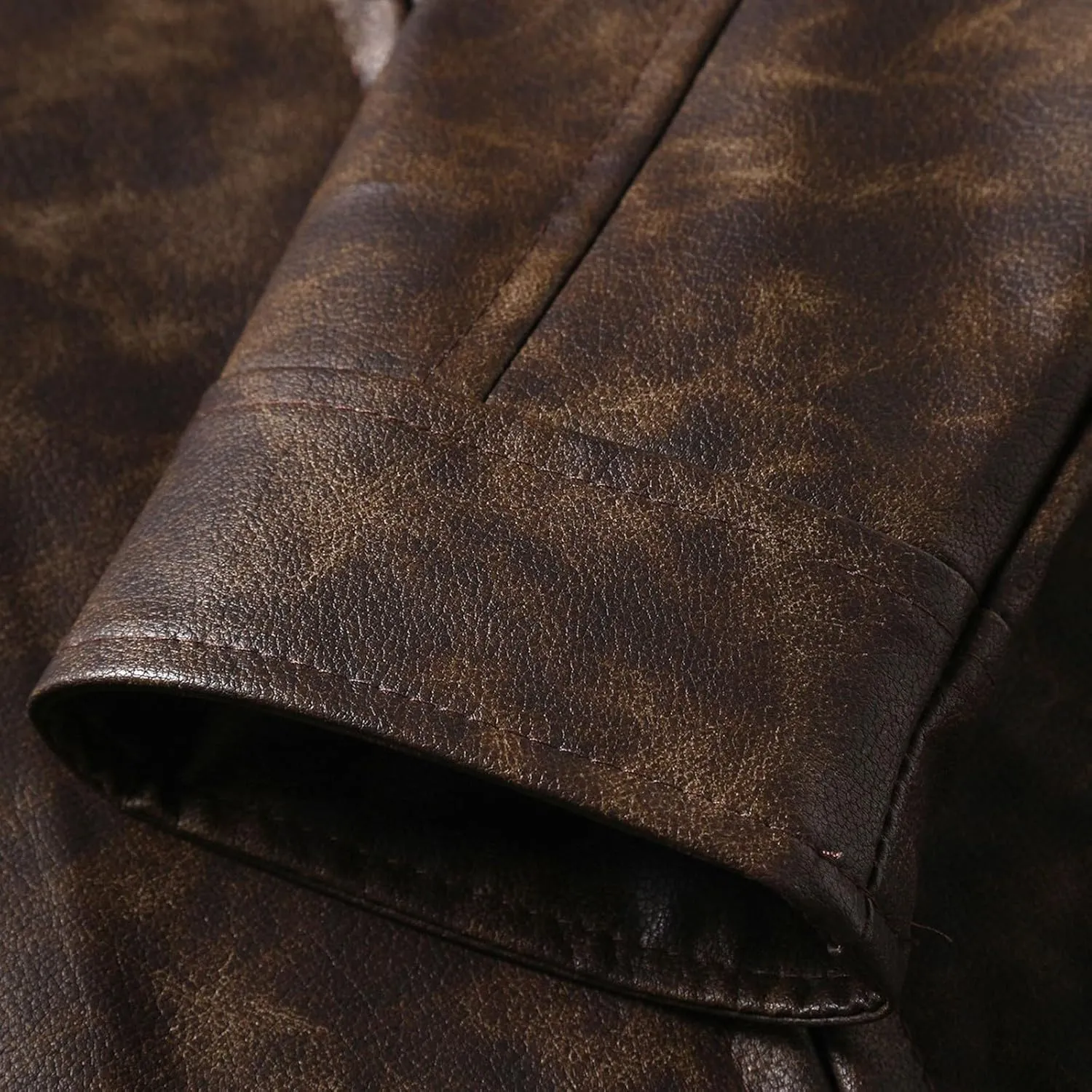 Men's Faux Leather Jacket Vintage Stand Collar Motorcycle PU Leather Outwear Coat Lightweight Faux Leather Outwear