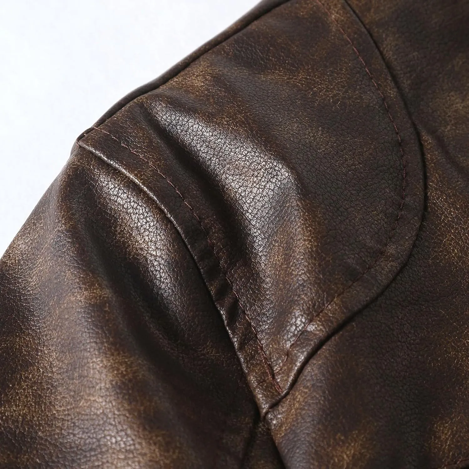 Men's Faux Leather Jacket Vintage Stand Collar Motorcycle PU Leather Outwear Coat Lightweight Faux Leather Outwear