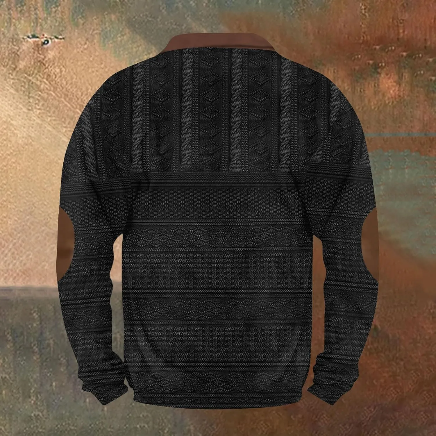 Mens Half Zip Sweatshirts Plus Size Vintage Comfy Knit Stand Collar Top Casual Fall Long Sleeve Print Shirts