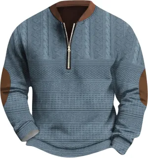 Mens Half Zip Sweatshirts Plus Size Vintage Comfy Knit Stand Collar Top Casual Fall Long Sleeve Print Shirts